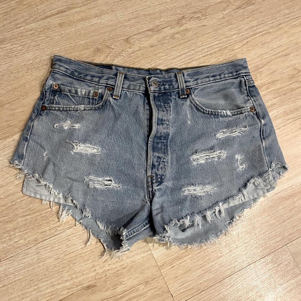 RELOVE button fly cut off jean short